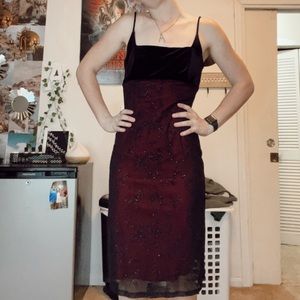 Vintage Red Mesh Overlay Dress